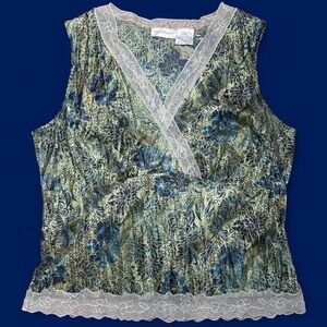 Earth Fairy Whimsigoth Vintage Lace Trimmed Floral Tank Top